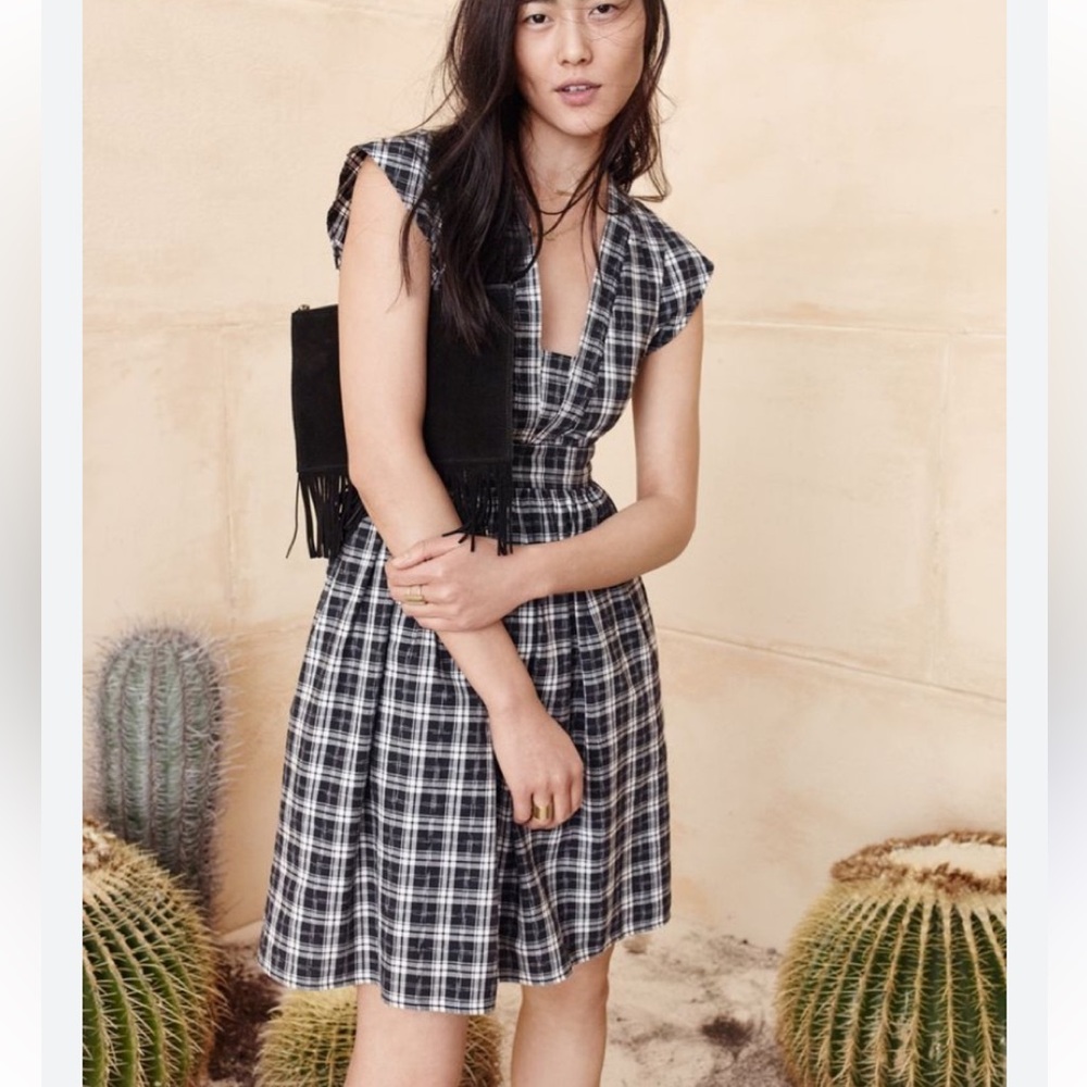 Madewell black and white plaid mini dress 4